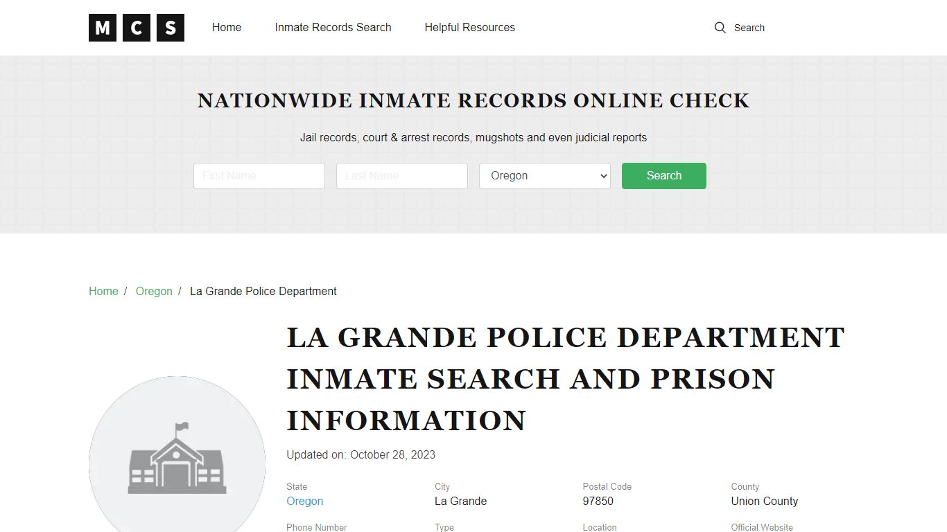 La Grande Police Department Inmate Search and Prison Information